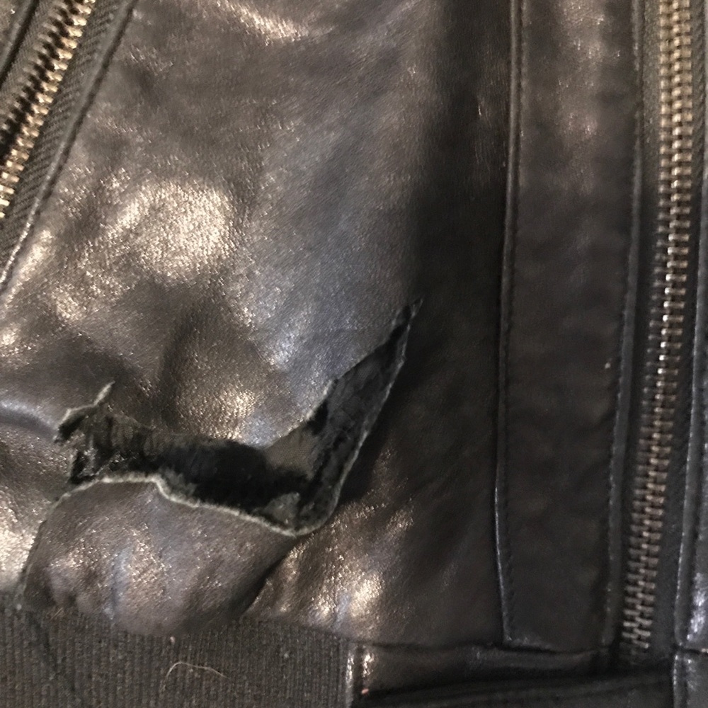 Black Leather Moto Jacket with Zippers and Snaps - Picture 5 of 7